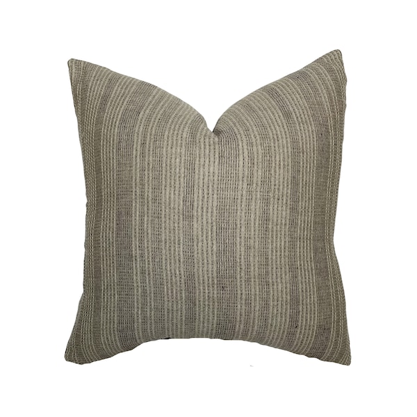 Davis | Olive Woven Stripe Pillow Cover | Moody Green Designer Fabric | Neutral Home Decor | 18x18 | 20x20 | 22x22 | 24x24 | Lumbar