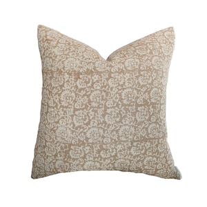 Palmer | Muted Terracotta Floral Handblock Pillow Cover | Rust Designer Fabric | Neutral Home Decor | 18x18 | 20x20 | 22x22 | 24x24 | Lumbar