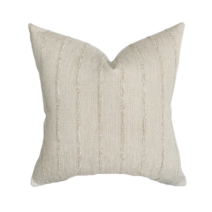 Chloe | Sandy Beige Woven Stripe Pillow Cover | Basketweave Beige Ivory | Modern Farmhouse Home Decor | 18x18 | 20x20 | 22x22 | 24x24 |12x20