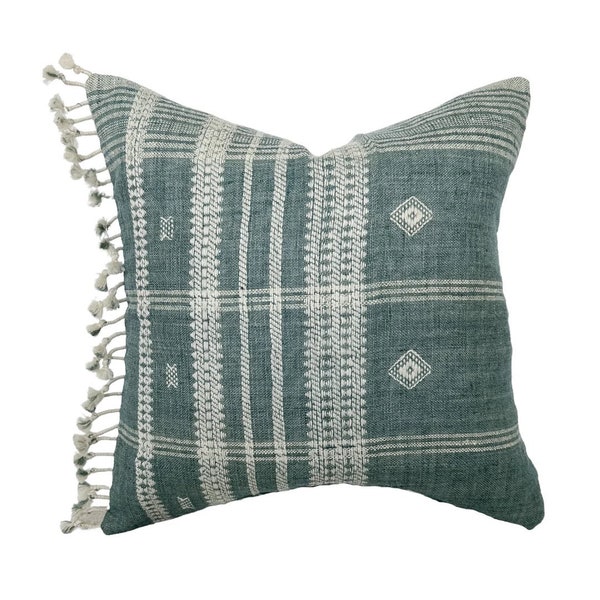 Brea | Dusty Blue Indian Wool Pillow Cover | Muted Indigo Designer Fabric | Neutral Home Decor | 18x18 | 20x20 | 22x22 | 24x24 | Lumbar