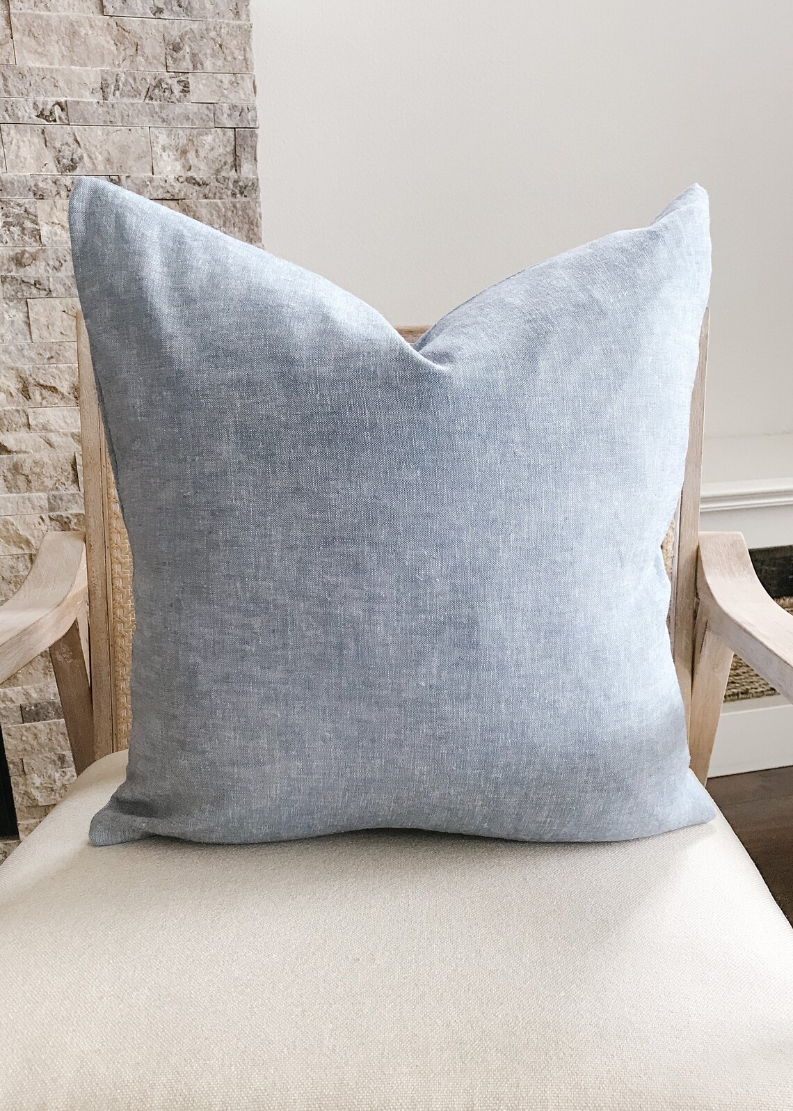Chambray Linen Pillow Cover Solid Blue Indigo Chambray Etsy