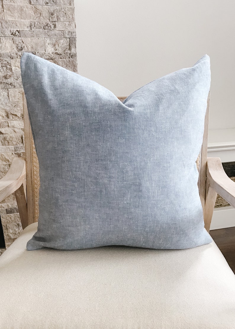 Chambray Linen Pillow Cover Solid Blue Indigo Chambray Etsy