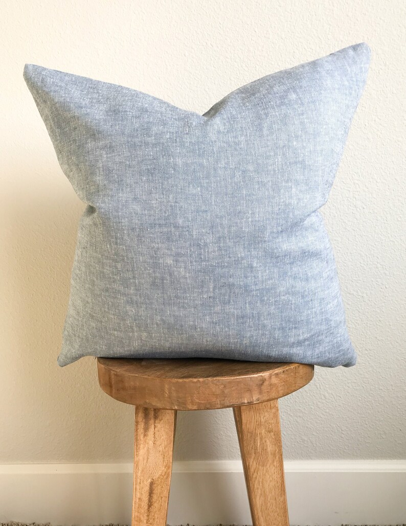 Chambray Linen Pillow Cover Solid Blue Indigo Chambray Etsy