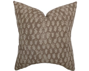 Dark Burgundy Floral Linen Pillow Cover, Warm Brown Block Print Throw Pillow, Earthy Boho Decor