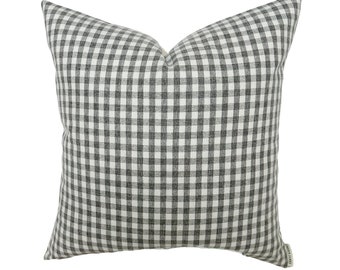 Dark Navy Gingham Pillow Cover, Blue Plaid Checkered Throw Pillow, Coastal Cottage Decor