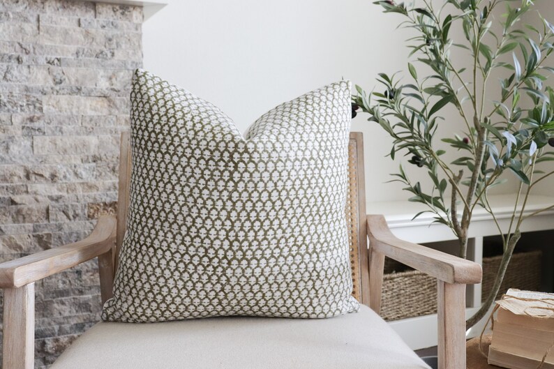 Owen Olive Handblock Linen Pillow Cover Ivory and Olive Etsy
