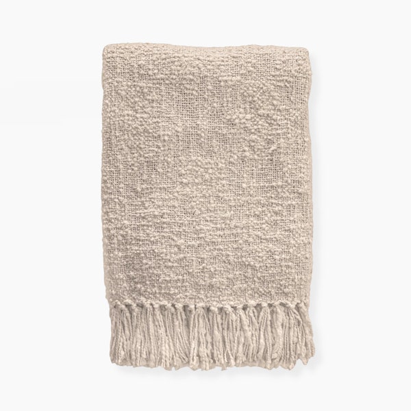 Natural Cotton Boucle Throw Blanket | Designer Decorative Throw | 50x70