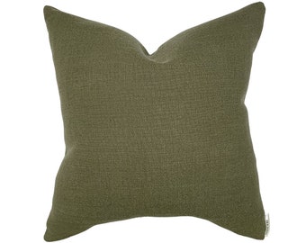 Moss Green Woven Pillow Cover, Dark Olive Throw Pillow for Couch, Organic Modern Decor