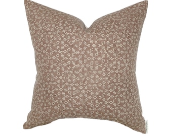Dusty Rose Floral Linen Pillow Cover, Handblock Print Throw Pillow for Couch, Earthy Boho Decor
