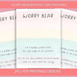 Cartão de apoio com poema do urso da preocupação para impressão | PDF PNG jpg Modelo do urso da preocupação | Etiquetas para pequenas empresas | Impressão e corte do abraço de urso | Download digital
