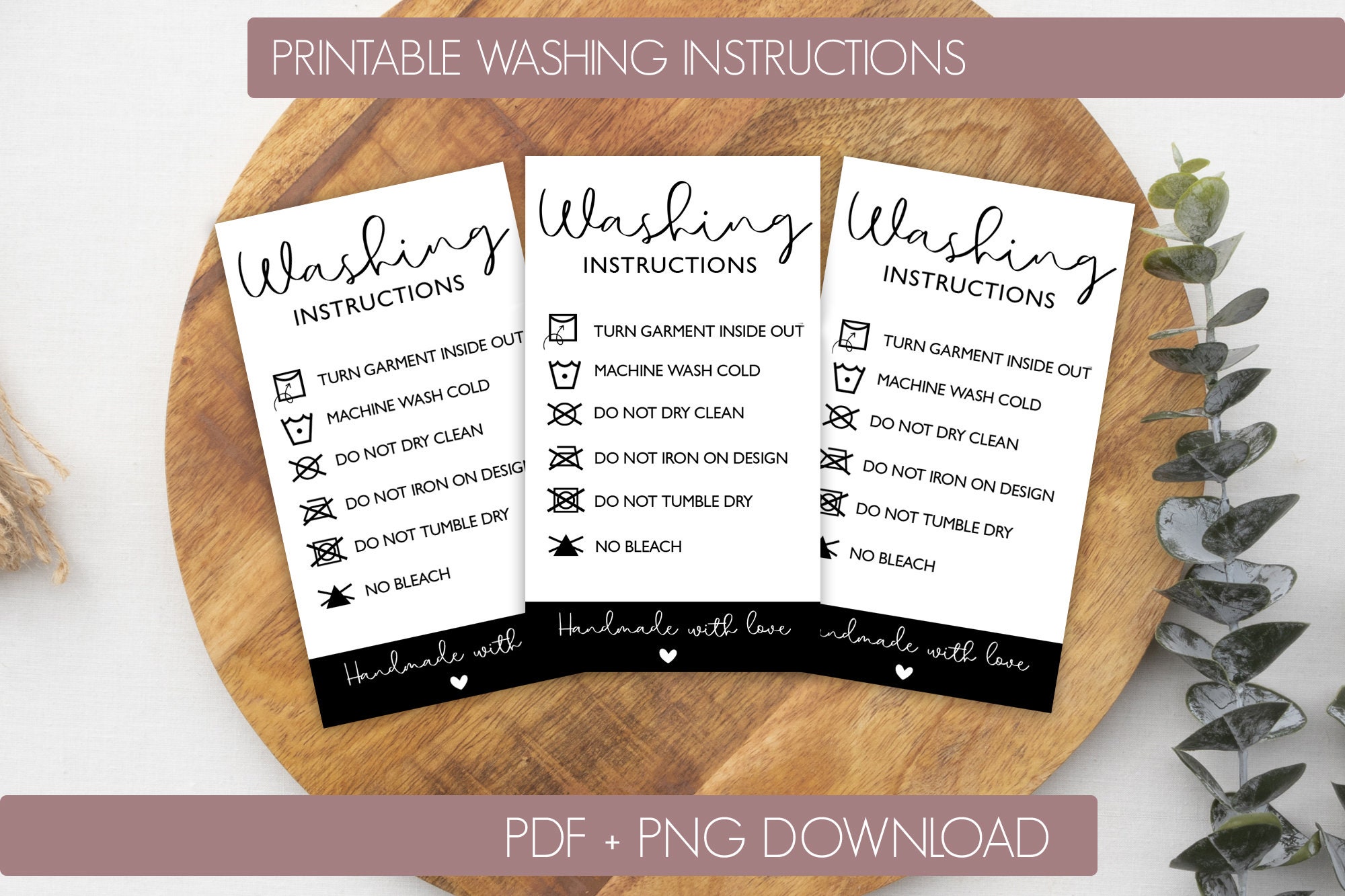 21 cards with free printable tumbler care instructions, download instantly!