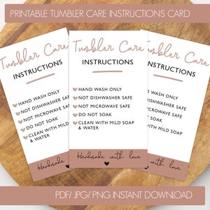 Carte imprimable d'instructions d'entretien du gobelet | PDF PNG Carte d'entretien des tasses | Fournitures pour petites entreprises | Instructions de lavage | Fichier de téléchargement numérique
