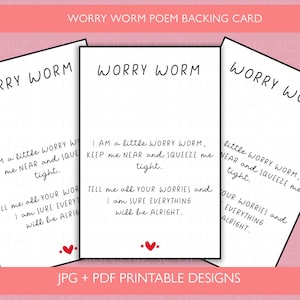 Afdrukbare steunkaart Worry Worm-gedicht | PDF PNG jpg Worry Worm-sjabloon | Tags voor kleine bedrijven | Worryworm afdrukken en snijden | Digitale download