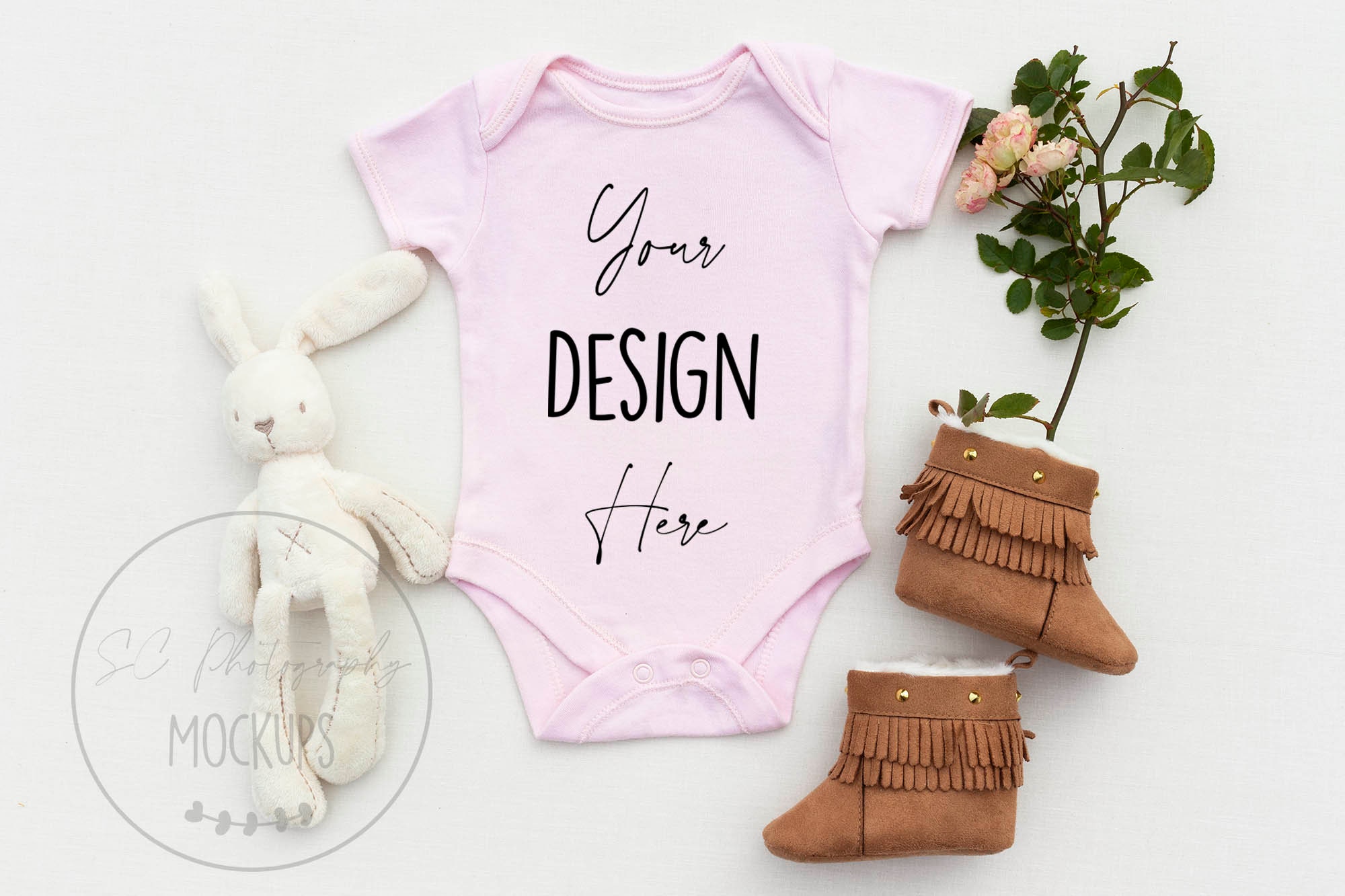 Download Pink Baby Vest Mockup Floral Newborn Baby Vest Mockup Flat ...