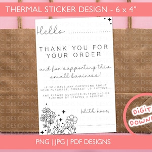6x4" Danke Etikett für Thermodrucker PDF | Kunden-Dankeschön Thermoaufkleber | Verpackung für kleine Unternehmen | 6x4" Digital Download