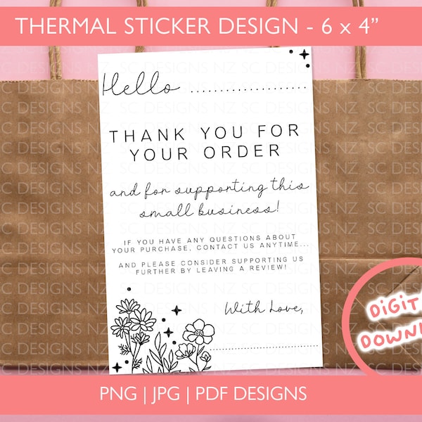 6x4" Thank You Label For Thermal Printer PDF | Customer Thank You Thermal Sticker | Small Business Packaging | 6x4" Digital Download