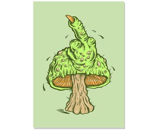 Get Off Muh Lawn Print | Middle Finger Art | Mushroom Print | Fungi Spore Art | Magic Mushroom Art | Truffle Art Prints | Psilocybin Art