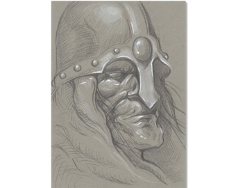 Old Warrior Sketch Card, Pencil on Toned Paper.