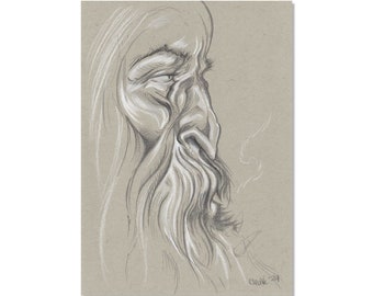 Wizard Sketch Card, Pencil on Toned Paper.