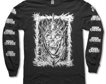 Dead Throne | Long Sleeve | Wizard Cleave | Black Metal Shirts | Sleeve Print Shirt | Heavy Metal | Skeleton King | Artist | Screen Printed