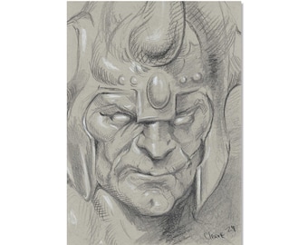 Barbarian Sketch Card, Pencil on Toned Paper.