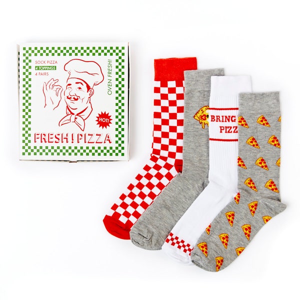 Unisex Pizza Box Socks Gift Set | Gift | 4 Pairs | Cotton Rich Socks | Premium Socks | Novelty | Gifts