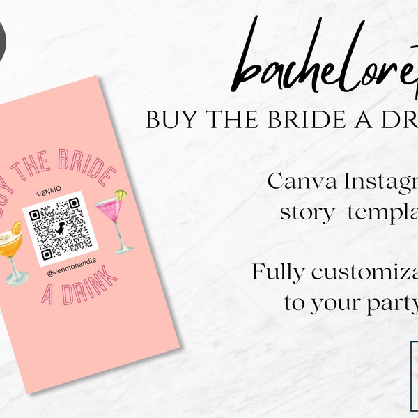 Buy The Bride A Drink Instagram Story Template | Tropical Bachelorette Venmo story | Custom Party Venmo | Bachelorette Party Gifts