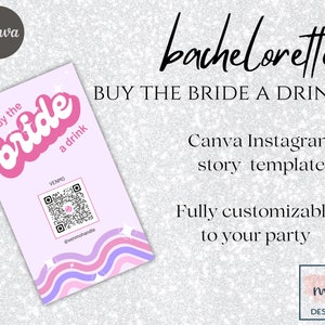 Buy The Bride A Drink Instagram Story Template | Girly Pink Bachelorette Venmo story | Custom Party Venmo | Bachelorette Party Gifts