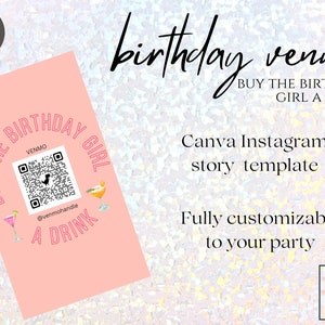 Buy The Birthday Girl A Drink Instagram Story Template | Tropical Birthday Venmo story | 21st Birthday Drink Venmo | Custom Party Venmo