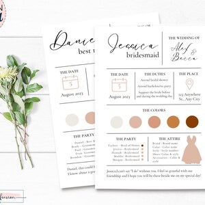 Bridesmaid Info Card Template | Bridesmaid Info Card | Bridal Party Info Card | Bridesmaid and Groomsman info card