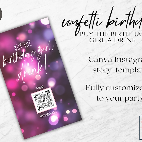 Buy The Birthday Girl A Drink Instagram Story Template | Glitter Birthday Venmo story | 21st Birthday Drink Venmo | Glitz and Glam Birthday