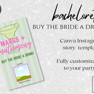 Buy The Bride A Drink Instagram Story Template | Margs and Matrimony Bachelorette | Tropical Bachelorette Venmo story | Custom Party Venmo