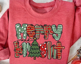 Merry And Bright Christmas Sweatshirt : Womens Festive Holiday Sweater, Family Christmas Tee, Winter Shirt, Xmas Gift