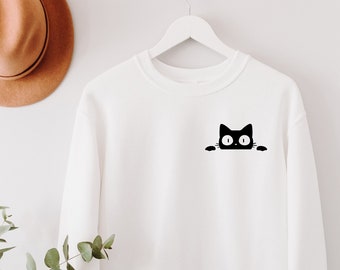 Peeking Cat Sweatshirt, Cat Sweatshirt, Womens Funny Sweatshirt, Cat Mom Gift, Black Cat Sweatshirt, Kitten Sweatshirt, Cat Mom Gift