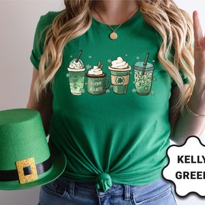 Coffee St Patricks Day Shirt, Womens Cute St Patty's Day Shirt, Lucky Latte Green Shirt, Irish Shamrock Clover Shirt, Women St Patricks Tee