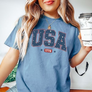 Womens USA Shirt, 4th of July Shirt, America Shirt, USA Est 1776 Shirt, Patriotic Day Shirt, Womens 4th of July Shirt, American Flag Shirt