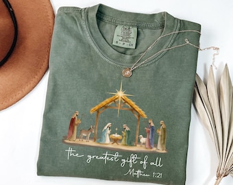 Christian Christmas Shirt : The Greatest Gift Of All, Nativity Scene Jesus, True Story, Religious Holiday Gifts