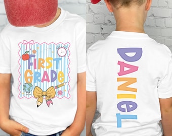 Comfort Colors® Custom Back To School Shirt with Name & Grade for Kids, First Day Of School Outfit, Cute Preschool to Fifth Grade Tee Kids