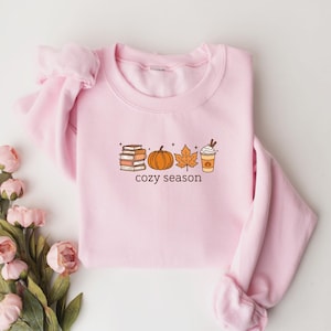 Cozy Season Sweatshirt, Books Lover Fall Gift, Womens Pumpkin Season Shirt, Cute Pumpkin Shirt, Autumn Leaf Shirt, Fall Coffee Latte Shirt image 8