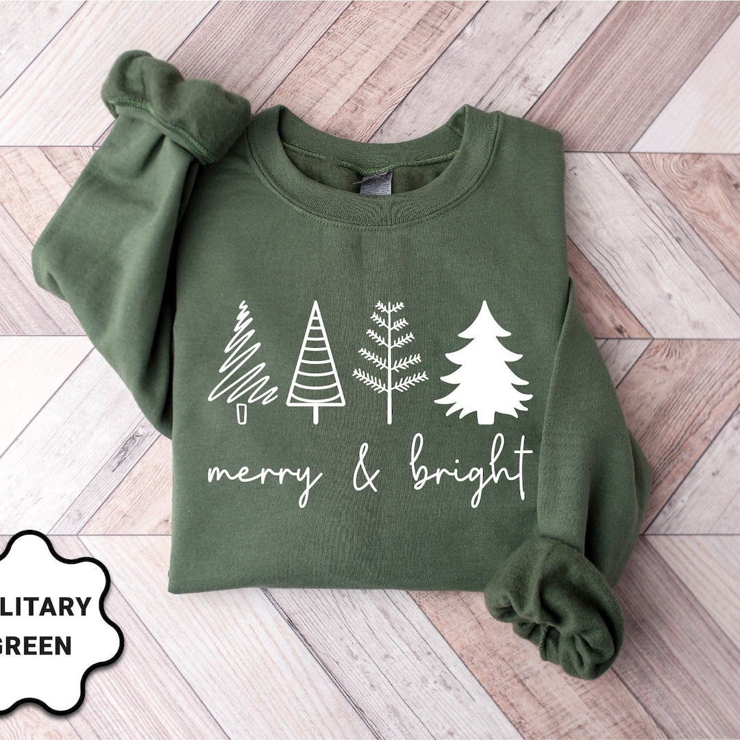 Merry & Bright Christmas Trees Sweatshirt, Christmas Sweatshirt, Holiday Sweater, Womens Holiday