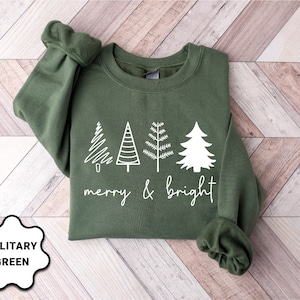 Merry & Bright Christmas Trees Sweatshirt, Christmas Sweatshirt, Holiday Sweater, Womens Holiday Sweatshirt, Christmas Shirt, Winter Shirt