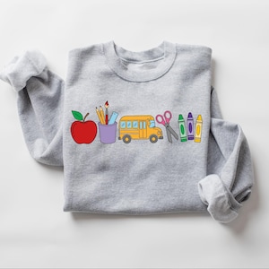 Cute Teacher Stuff Sweatshirt, Teacher Life Shirt, School Supplies Shirt, Back To School, Team Teacher Shirt, First Day Of School Outfit image 6