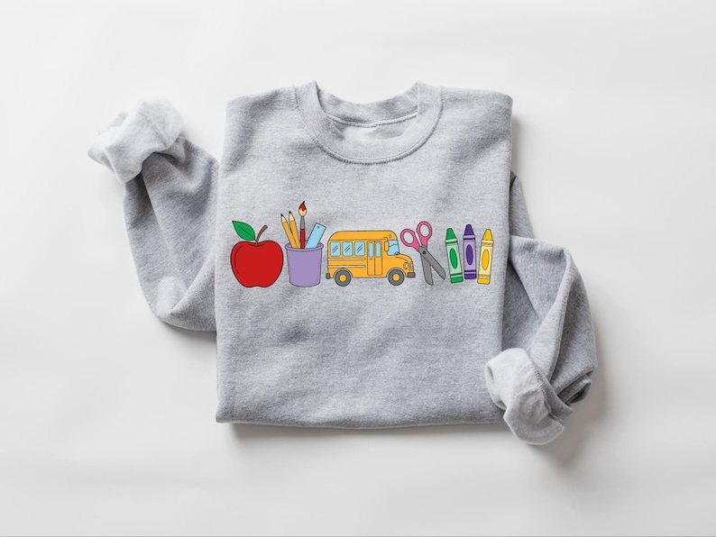 Cute Teacher Stuff Sweatshirt, Teacher Life Shirt, School Supplies Shirt, Back To School, Team Teacher Shirt, First Day Of School Outfit image 6