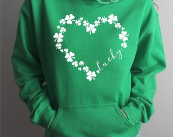 Heart Shamrock Sweatshirt, Love Clover Hoodie, St Patricks Day Gift, Four Leaf Clover, Lucky Irish Shirt