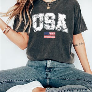 Retro USA Flag Shirt, Womens USA Shirt, Patriotic Shirt, American Flag Shirt, America Shirt, Red Blue White, USA Flag Lover Shirt image 3