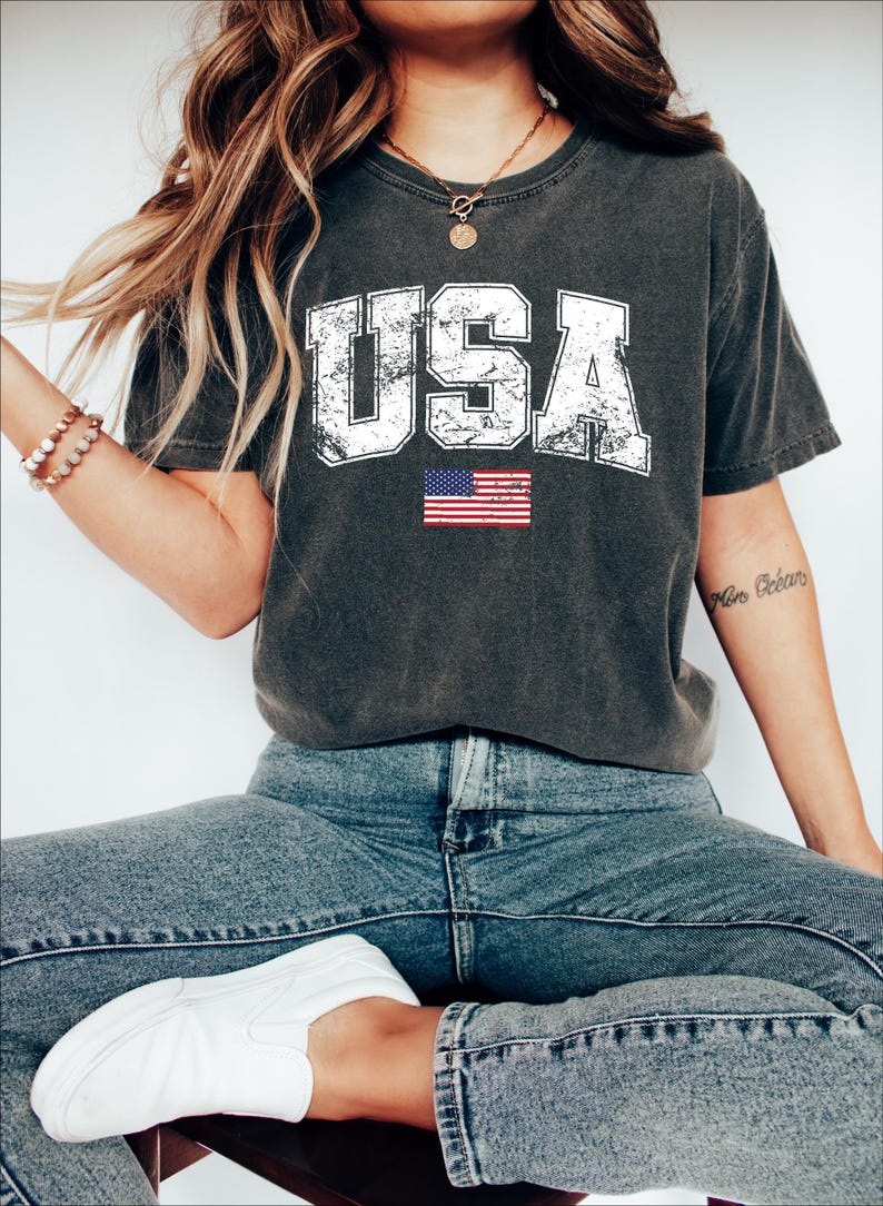 Retro USA Flag Shirt, Womens USA Shirt, Patriotic Shirt, American Flag Shirt, America Shirt, Red Blue White, USA Flag Lover Shirt image 3