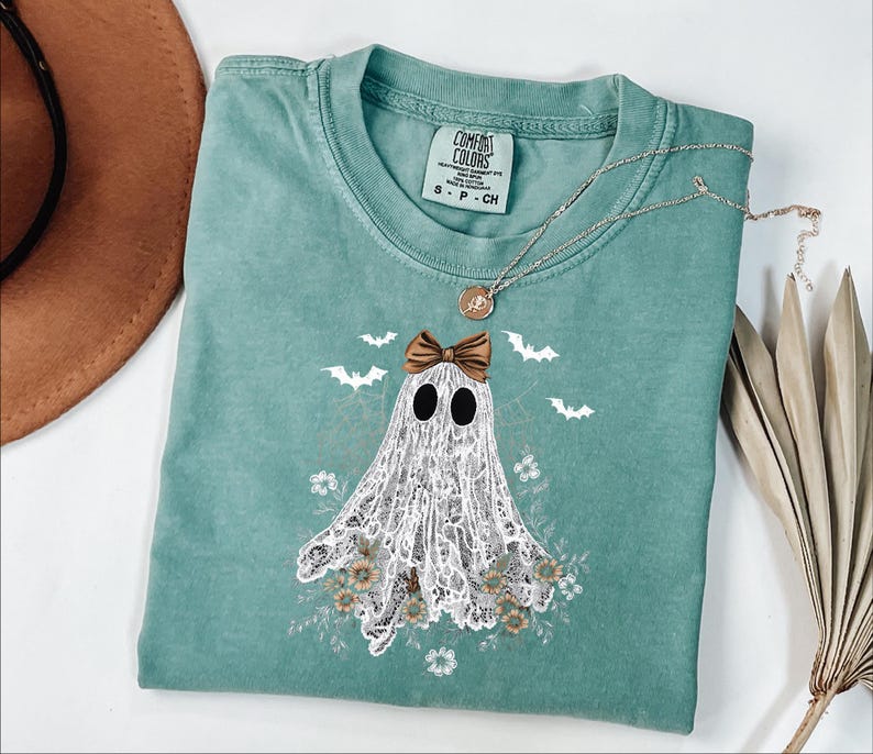 Floral Ghost Shirt, Cute Ghost Shirt, Womens Ghost Shirt, Cottagecore Halloween, Retro Halloween Gift, Spooky Season Shirt, Halloween Outfit image 3