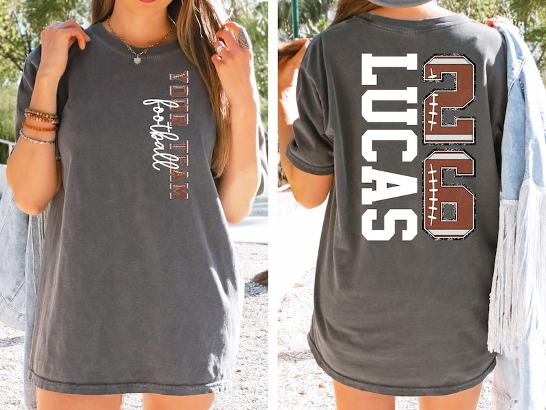 Custom Team Football Shirt With Kids Name & Jersey Number, Personalized Football Mom Shirt, Football Mama Shirt, Fall Football Season Shirt afbeelding 1