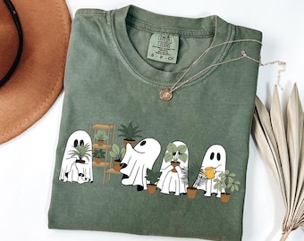 Womens Ghost Plant Shirt, Plant Lover Halloween Shirt, Plant Mom Shirt, Cute Halloween Shirt, Ghost Halloween Gift, Fall Flowers Lover Gift