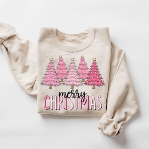Pink Tree Christmas Sweater, Christmas Sweater, Christmas Crewneck, Christmas Tree Sweatshirt, Holiday Sweaters for Women, Winter Sweatshirt